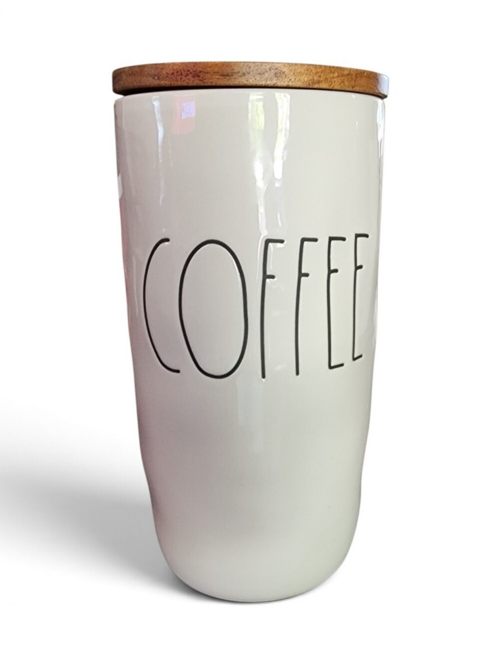 Rae Dunn Ceramic Coffee Canister with Wooden Lid - White